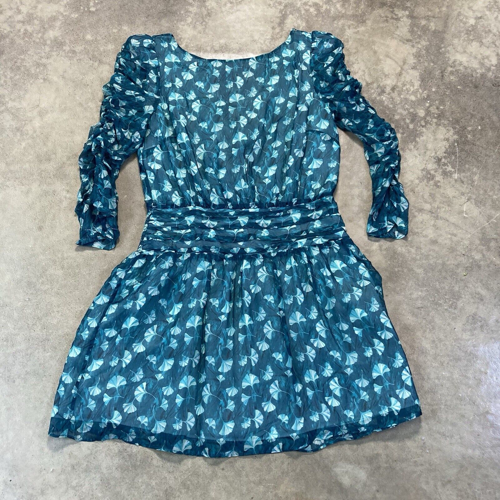 Rachel Zoe Dolores Dress Womens Small Smocked Waist Blue Leaf Print Mini